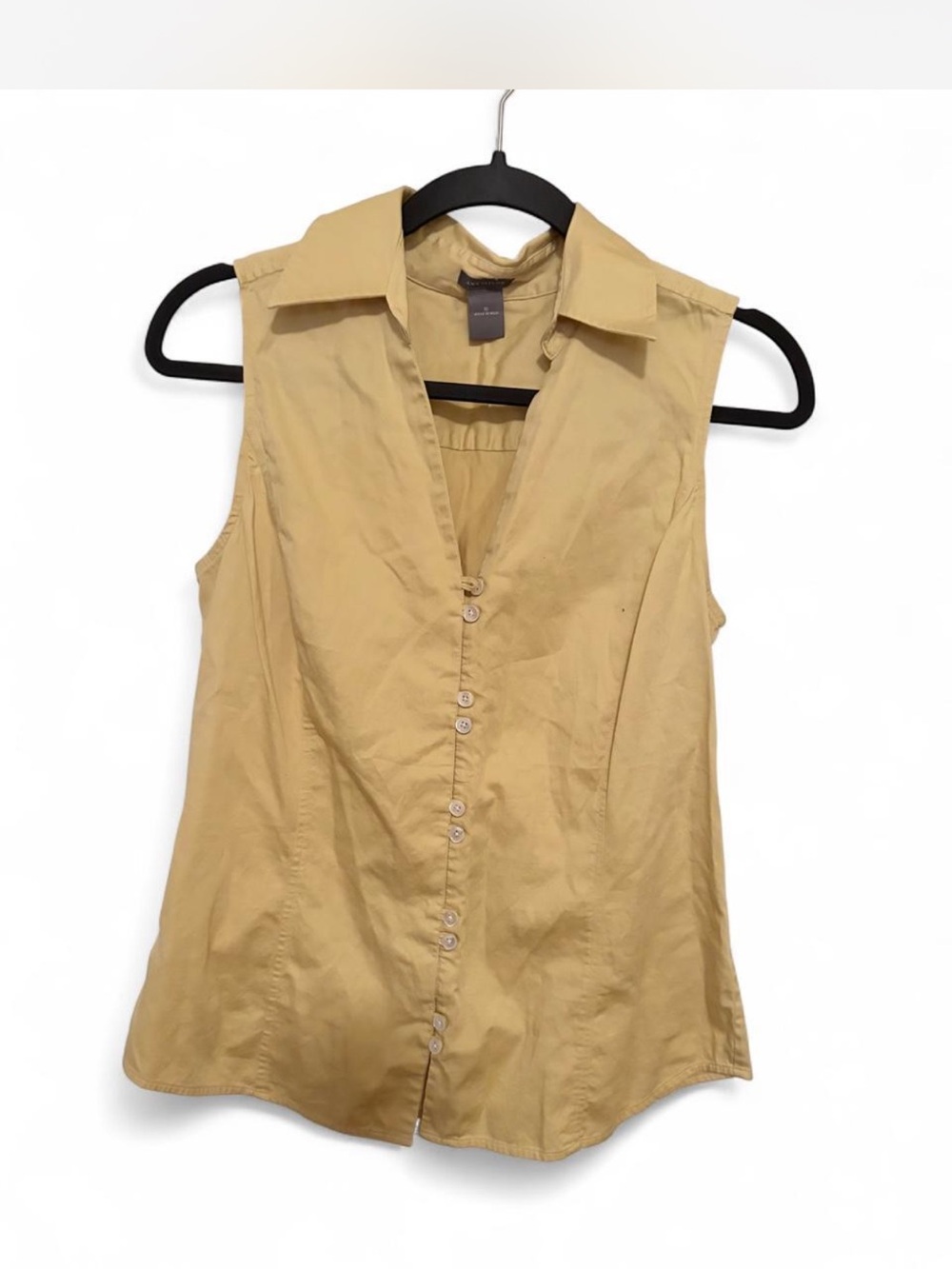 Ann Taylor Yellow/Gold Sleeveless Button Down Shirt with Notched Collar
